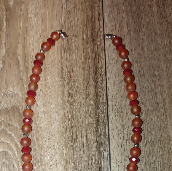 Red Camellia Magnetic Bead Necklace/Crystal Charm - Picture 3 of 3